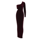 Women Dresses Winter Sexy Cutout One Shoulder Dress