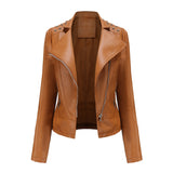 Red Leather Jacket Beaded Leather Women's Long Sleeve Lapel Motorcycle Clothing