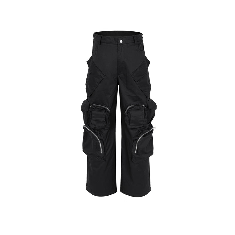 MIJKO Men Vintage Pants MIJKO Casual Pants Functional Multi-Bag Wide Leg Pants