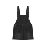 Women Dresses Large Pocket Denim Suspender Skirt Slip Dress