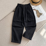 Women Sweatpants Overalls Loose Straight Wide-Leg Casual Retro Ankle-Tied Pants