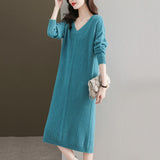 Women Knitwear Spring and Autumn V-neck Mid-Length Sweater Sweater