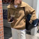Women Knitwear Fall and Winter Lapels Button Sweater Casual Loose Sweater