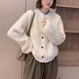 Women Knitted Cardigan Sweater Coat Autumn and Winter Loose round Neck Knitted Cardigan
