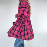 Women Trench Coat Autumn and Winter Leisure Loose Check Shirt Plaid Shirt Long Sleeve