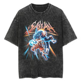 2024Men Tshirt Washed Black Vintage Japanese Anime Dragon