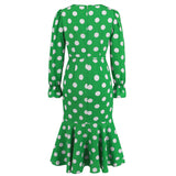 Women Date Dress Autumn and Winter Dress Sexy V-neck Polka Dot Printing Long-Sleeved Fishtail Dress
