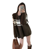 Women Knitted Pullover Striped Loose Sweater Autumn Winter Retro Knitwear Coat