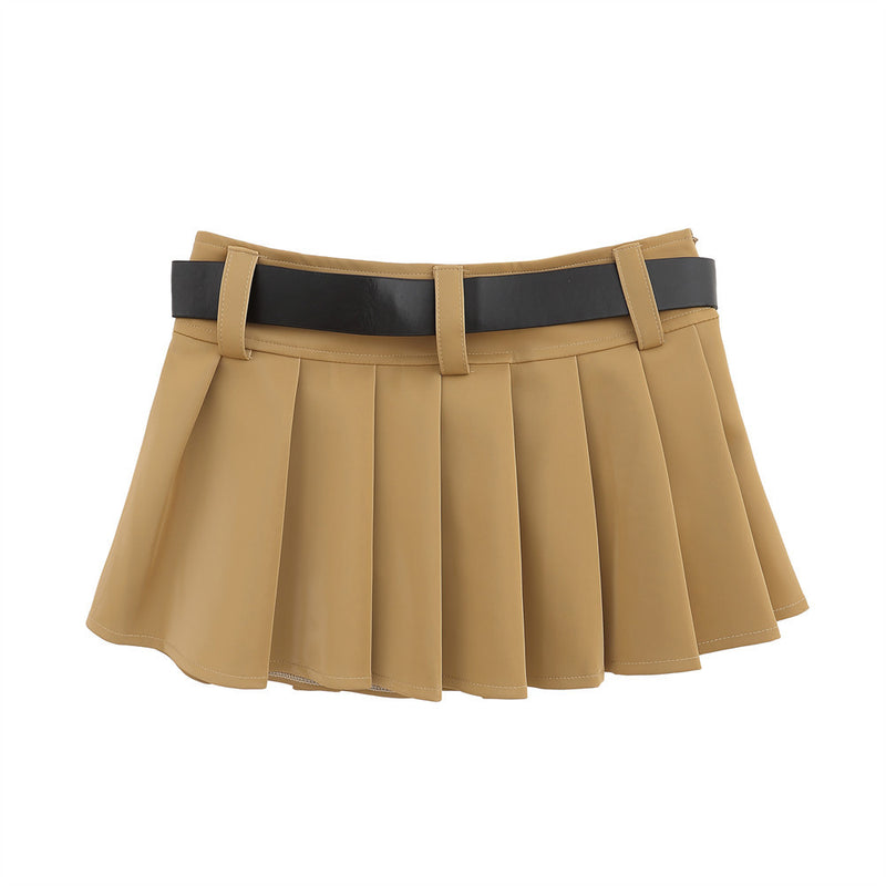 Women Skirt PU Leather Pleated Skirt for Girls Autumn and Winter