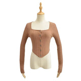 Women Sweater Knit Wear Square Collar Button Sweater Cardigan Top
