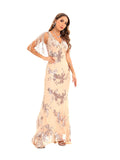 Women Evening Gown Sexy Retro Backless Sequins Dress