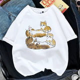 Kawaii Cat Women Print Funny T-shirt Girl Animal Y2K Fashion