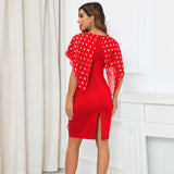 Women Date Dress Summer Polka Dot Printed Chiffon Dress V-neck Hip Skirt