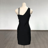 Women Evening Dress V-neck Dress Black Hip-Wrapped Skirt Sexy Dress