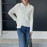Women Cardigan Sweater Autumn Sweater Coat Casual Long Sleeve Zipper Knitted Top Polo Collar Women's Cardigan 8t8269