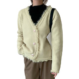 Women Knitwear Autumn and Winter V-neck Tassel Sweaters Cardigan