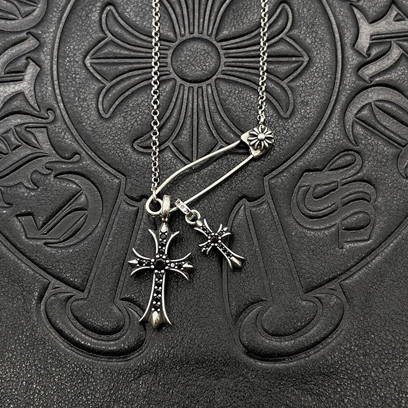 Chrome Hearts Necklace Vintage Double Cross Pin Male and Female Collarbone Chain