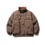 Unisex Winter Cotton Coat Plaid Stand-up Collar Thermal down Jacket Retro Two-Sided Wear down Jacket Men