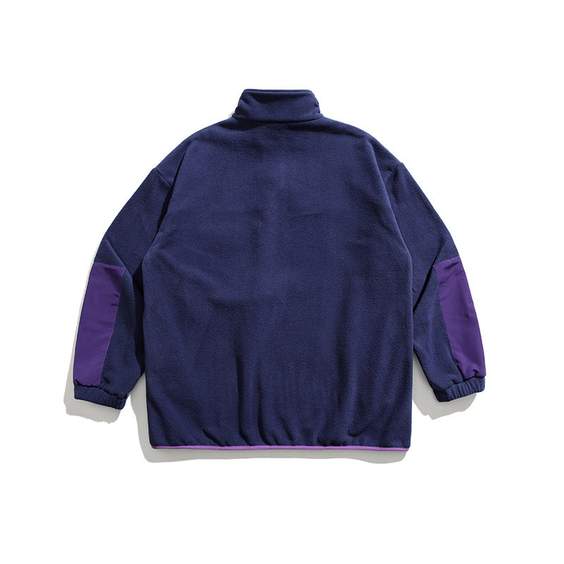 Unisex Winter Cotton Coat Three-Dimensional Pocket Decoration Stand Collar Sweater Retro Half-Open Collar