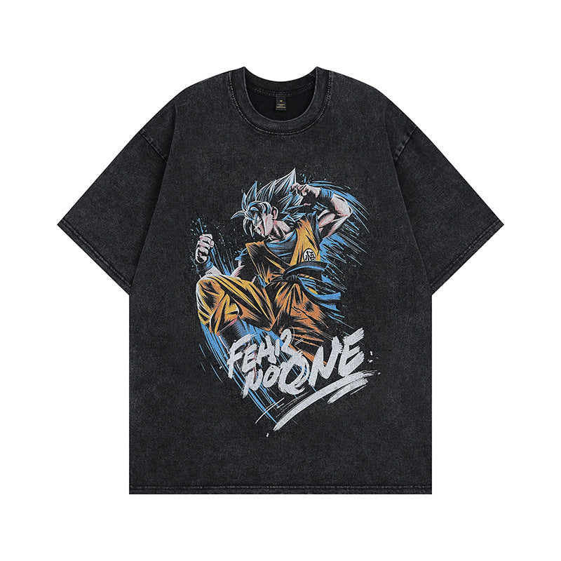 Men T Shirt Summer Cartoon Anime Distressed Half Sleeve T-shirt
