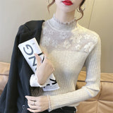 Women Knitwear Autumn and Winter Turtleneck Lace Sweater Slim Fit