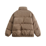 Unisex Winter Cotton Coat Solid Color Embroidered Logo Stand-up Collar Cotton-Padded Clothes Vintage Loose Cotton Coat