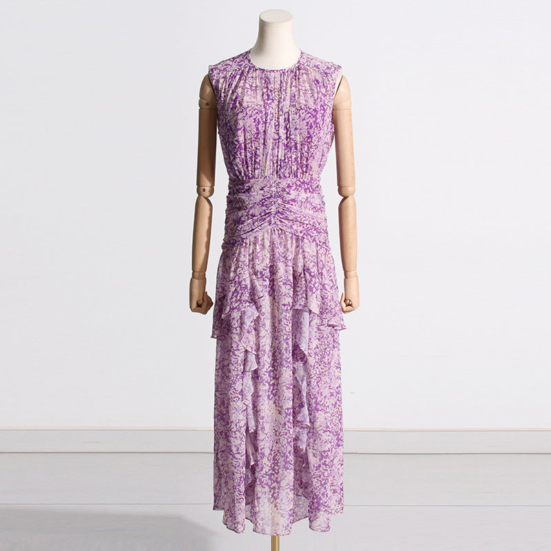 Women Dresses Summer Sleeveless Ruffled Long Dress (Qymy0409)