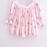 Women Dresses Summer Vacation Peony Printed Puff Sleeve Bow Dress (Xds0414)