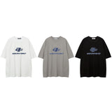 Men T Shirt Letter Denim Affixed Cloth Embroidered Short Sleeve T-shirt