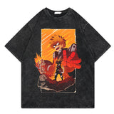 Washed retro T-shirt street print cotton short sleeves