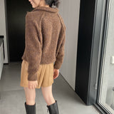 Women Winter Knitted Sweater Zipper and Lapel Sweater Loose Casual Women's Clothing 1t816