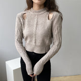 Women Winter Knitted Sweater Sexy Retro Long Sleeve Ripped Autumn 8t8155