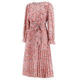 Women Date Dress Autumn and Winter Leisure Floral V-neck Long-Sleeve Dress