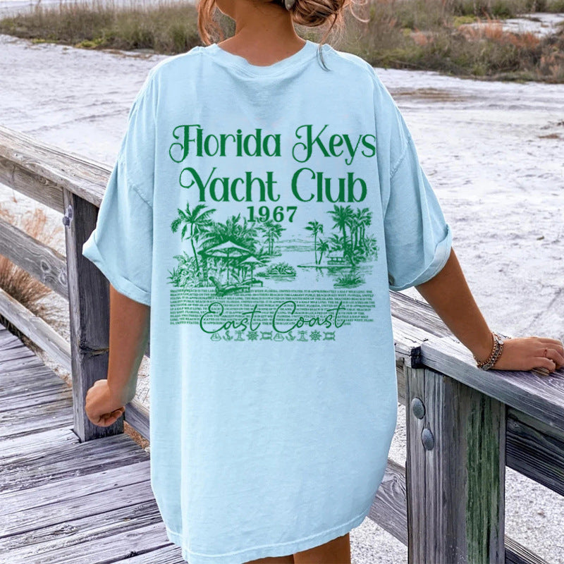 6903 Women Florida Yacht Club Back Print T Shirt Summer