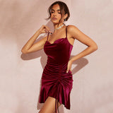 Women Dress Autumn Winter Sexy Sheath Velvet Spaghetti Straps Dress