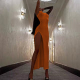 Women Dresses round Neck Sleeveless Slim Fit Slit Long Dress