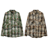 Unisex Vintage Shirt Retro Long Sleeve Plaid Shirt Men