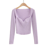 Women Sweater Knitwear Autumn Long Sleeve off-Shoulder Knitwear Pullover Top