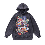 Men Hoodie Vintage Printed Washed Hooded Sweater