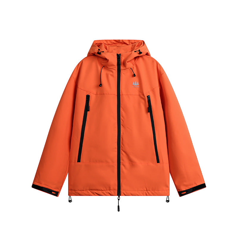 Unisex Winter Cotton Coat Zipper Pocket Decorative Hooded down Jacket Retro Loose down Jacket