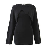 Women Sweater Knitwear Knitting Suit Sexy Sling Dress Ripped Sweater Two-Piece Set
