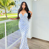 Women Dresse V-neck Floral Skirt Camisole Dress