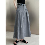 Women Skirt Fall Mid-Length Plaid Skirt A- Line Skirt