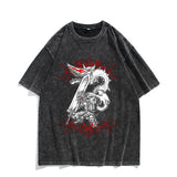 Washed vintage short-sleeved T-shirt high street top