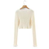 Women Sweater Knit Wear Autumn Short Fur Collar Knitted Cardigan Single-Breasted Top