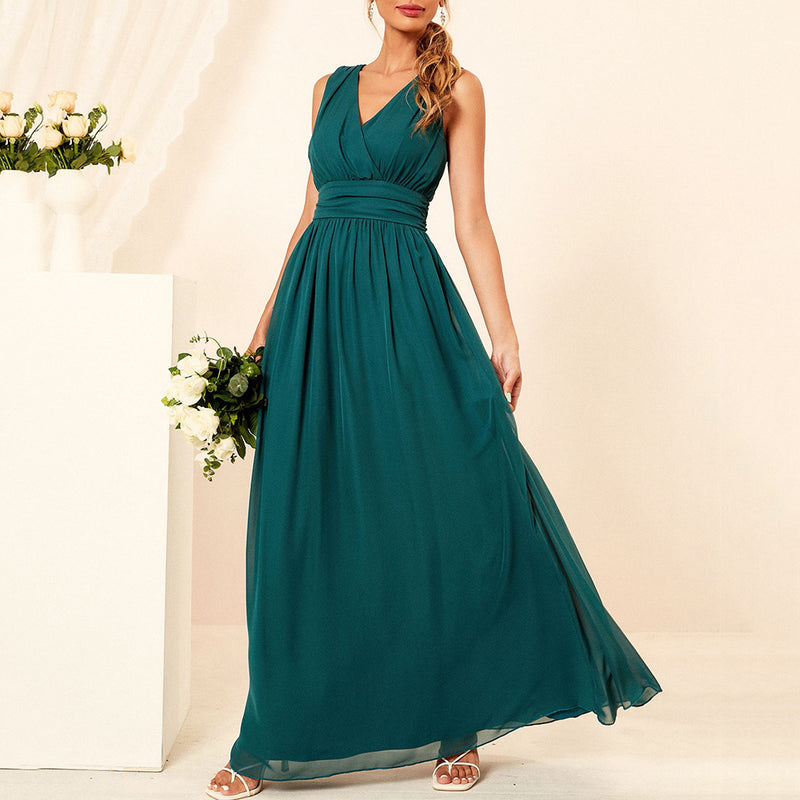 Women Evening Gown Sexy Backless Green Chiffon Dress Maxi Dress