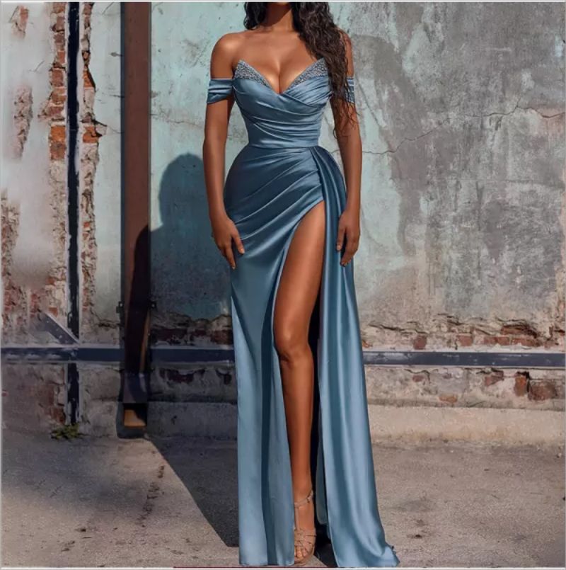 Robe Bridgerton Sexy Rhinestone Tube Top Slit Banquet Evening Dress Dress