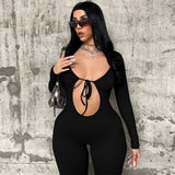 Women Jumpsuit Autumn Sexy Chest Hollow Slim Fit Long Sleeve Jumpsuit
