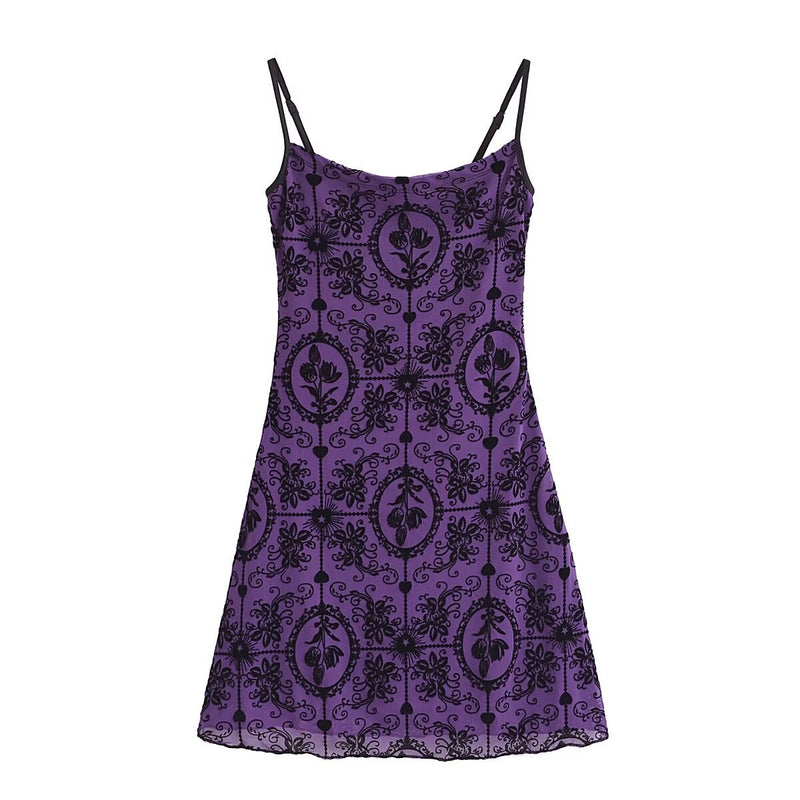 Women Dresses Summer Vintage Flocking Mesh Camisole Dress (Xds0414)