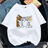 Kawaii Cat Women Print Funny T-shirt Girl Animal Y2K Fashion